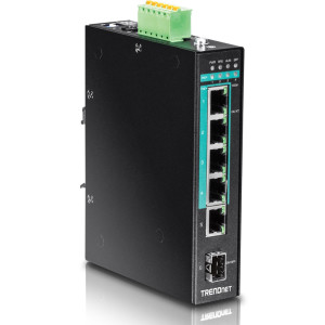 TRENDnet TI-PG541 6-Port Gigabit Ethernet Switch, 4 Gigabit PoE+, 1 Gigabit, & 1 SFP slot, 12 Gbps switching capacity, DIN-rail mount